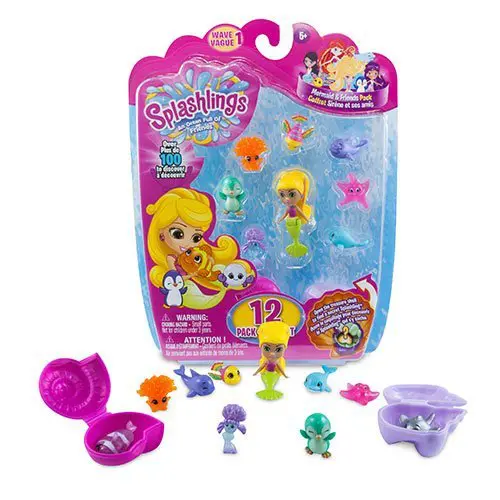 Splashlings Mermaid and Friends. Splashlings Coral Canyon Playset (Wave 1) Contains 12 Pieces. One mermaid and seven of their Splashlings friends, as well as two treasure shells that can be opened to reveal two more hidden Splashlings! In addition, each set from Wave 1 contains a collector's guide detailing all the Splashlings you can collect. Join the fun and start collecting your ocean full of friends!