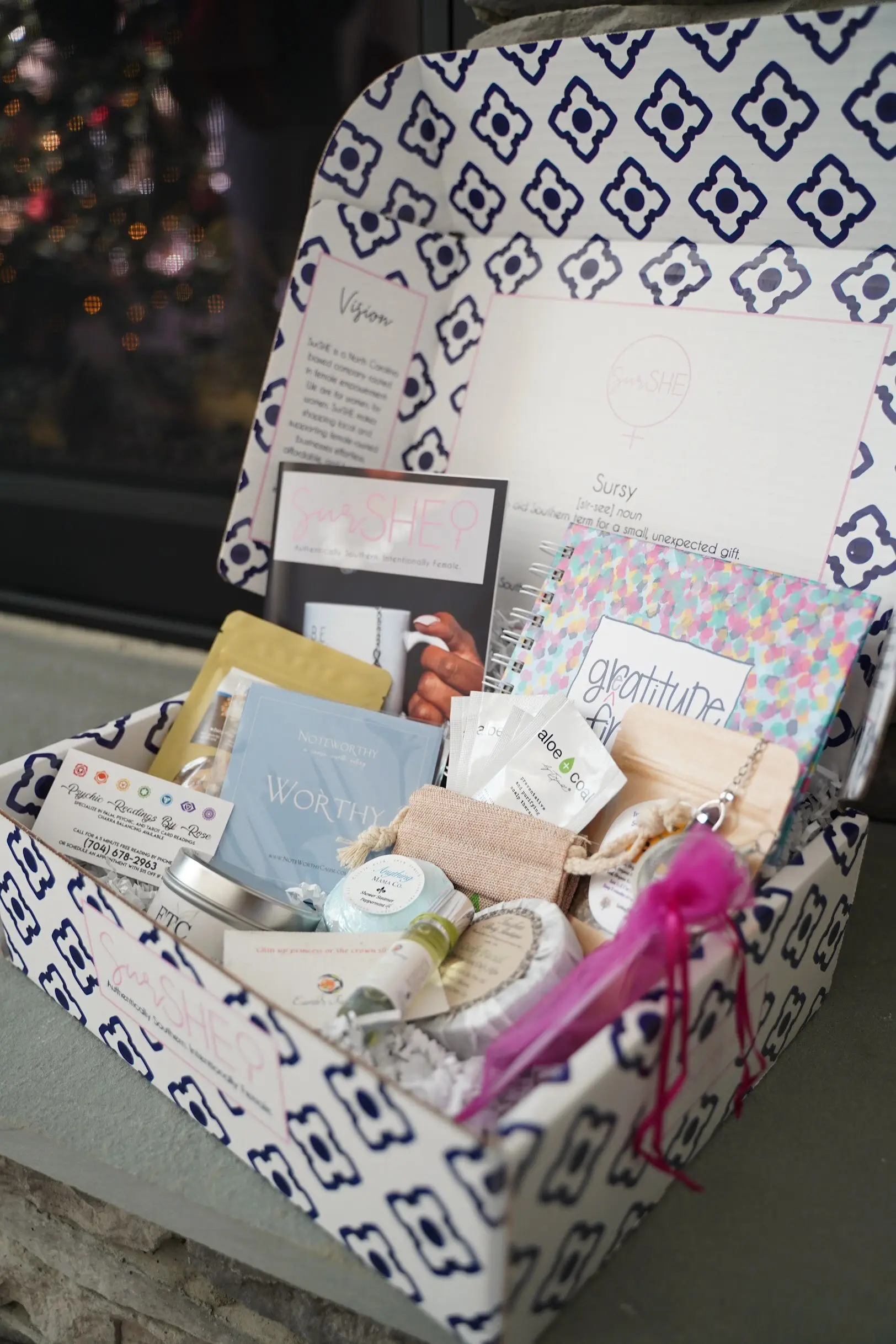 The Goddess Box Surshe. Every Goddess Box is filled with products thoughtfully and ethically made by a female entrepreneur whose vision aligns with ours.