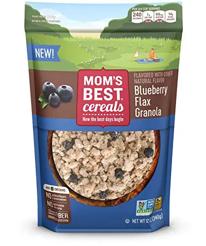 Mom's Best Blueberry Flax Granola. A delightful blend of whole grain rolled oats, flax and sweet blueberries. Grab a handful and make your own picnic.