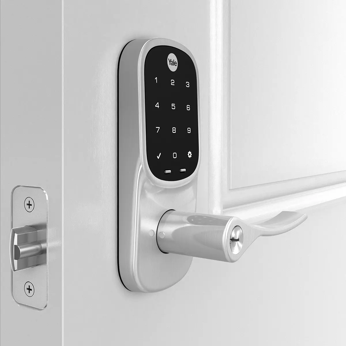 Assure Lever with Key. Upgrade your existing knob or lever with the Assure Lever and enjoy the convenience of unlocking and locking your door using the backlit touchscreen keypad; you'll never have to carry around your keys again.