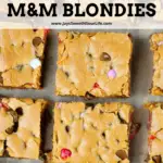 Brown Butter Chocolate Chip M&M Blondies Recipe. These Valentine's day themed Brown Butter M&M Blondies are an easy and simple dessert recipe. Made with brown butter, these soft and chewy blondie brownies are stuffed with M&M's and chocolate chips.