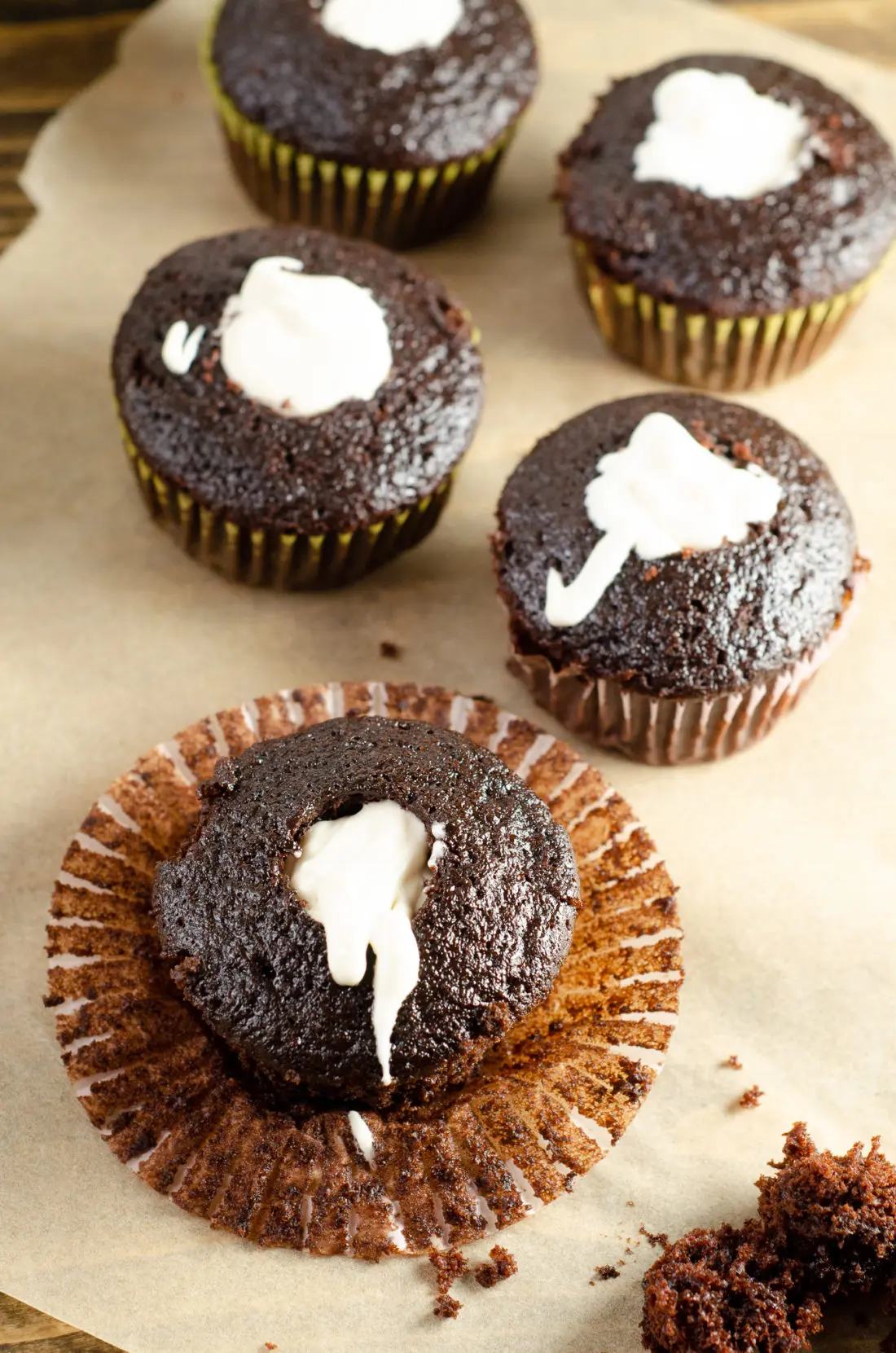 Chocolate Cupcakes Marshamallow Creme Filling. Sink your teeth into a childhood favorite cupcake that is as easy to bake as it is to eat. My Chocolate cupcakes with Chocolate Buttercream frosting and marshmallow creme filling will make the kid in you cheer.