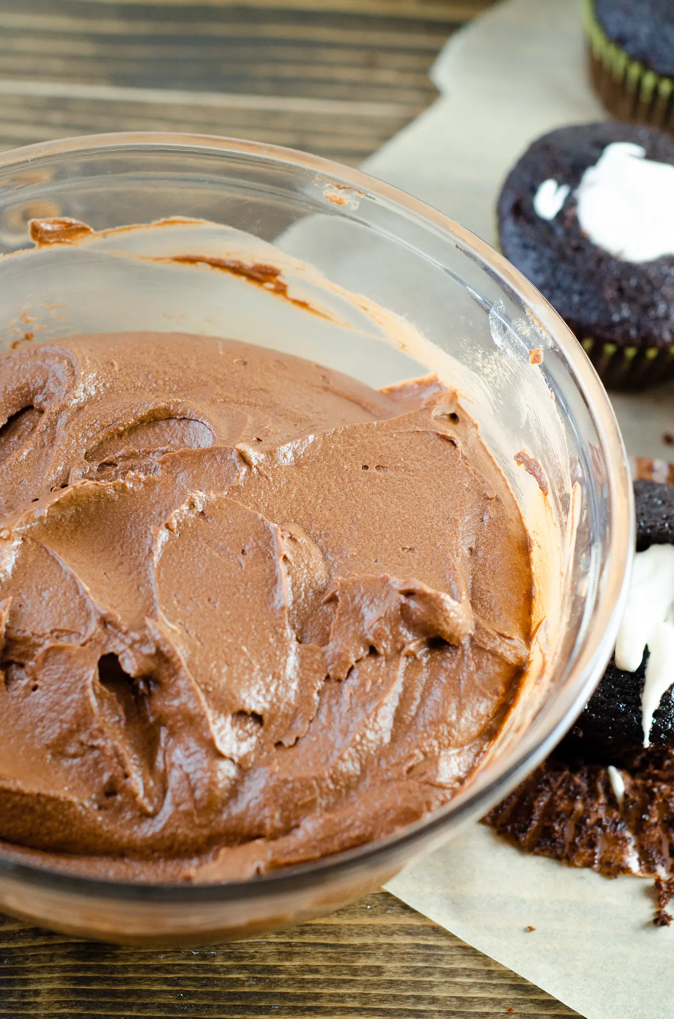 Chocolate Buttercream Frosting. Sink your teeth into a childhood favorite cupcake that is as easy to bake as it is to eat. My Chocolate cupcakes with Chocolate Buttercream frosting and marshmallow creme filling will make the kid in you cheer.