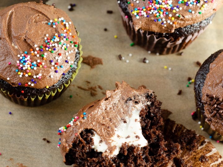 Chocolate Cupcakes with Chocolate Buttercream Frosting - Marshmallow Creme Filling