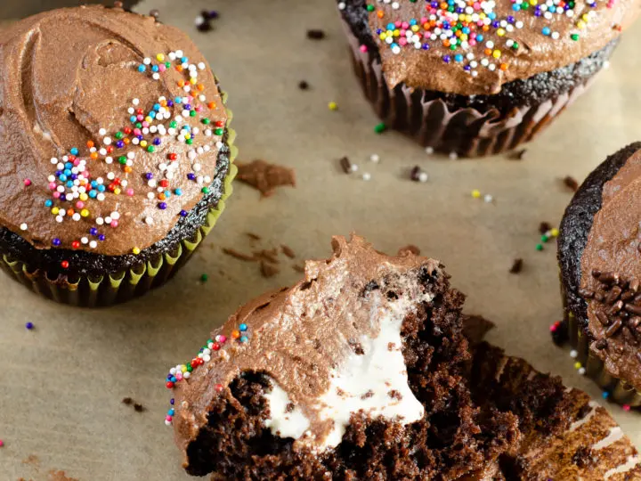Chocolate Cupcakes with Chocolate Buttercream Frosting - Marshmallow Creme Filling