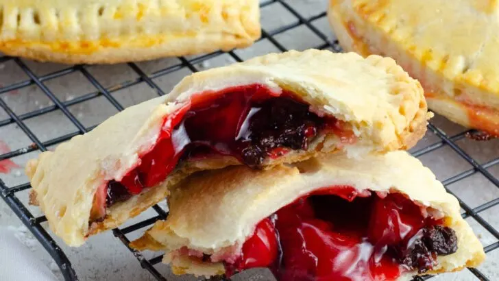 Chocolate Cherry Hand Pies Opened. Say I heart you to someone special this Valentine's Day with a delicious homemade treat. Try my super easy to make Chocolate Cherry Hand Pies which include a from scratch buttery flaky pie crust.