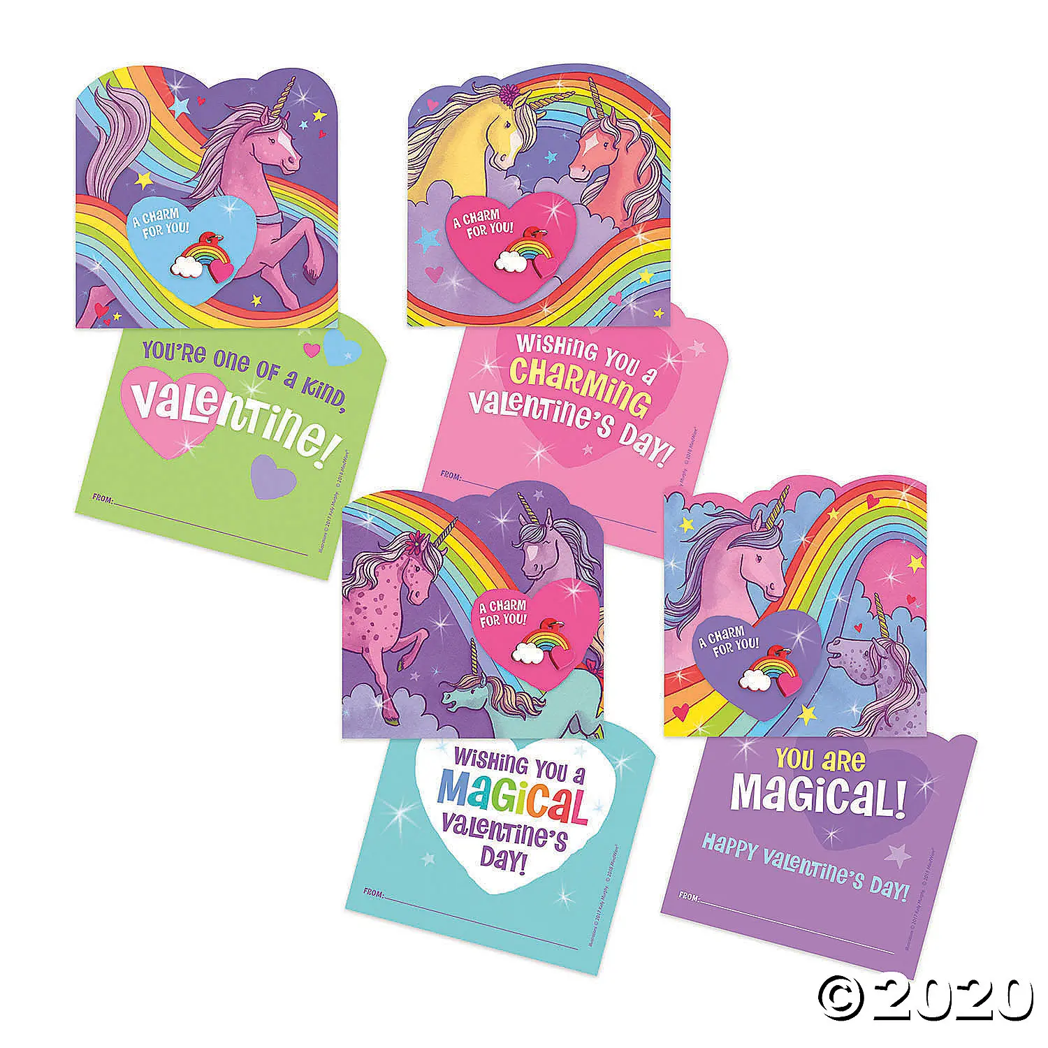 Rainbow Charm Unicorn Super Fun Valentine Pack. These adorable unicorn cards include a rainbow charm keepsake! Three unique designs create this pack of 28 specialty cards, 28 rainbow charms, and 28 envelopes. 2020 Valentine's Day Gift Guide from Jays Sweet N Sour Life Blog.