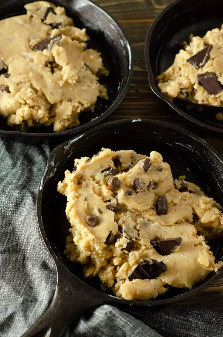 Chocolate Chip Skillet Cookie Dough Skillet. This brown butter Chocolate Chip Skillet Cookie is packed with chunks of chocolate and topped with sea salt, it's the perfect dessert for two. The insanely soft center and crispy buttery edges will have you falling in love with this easy pizookie recipe. 