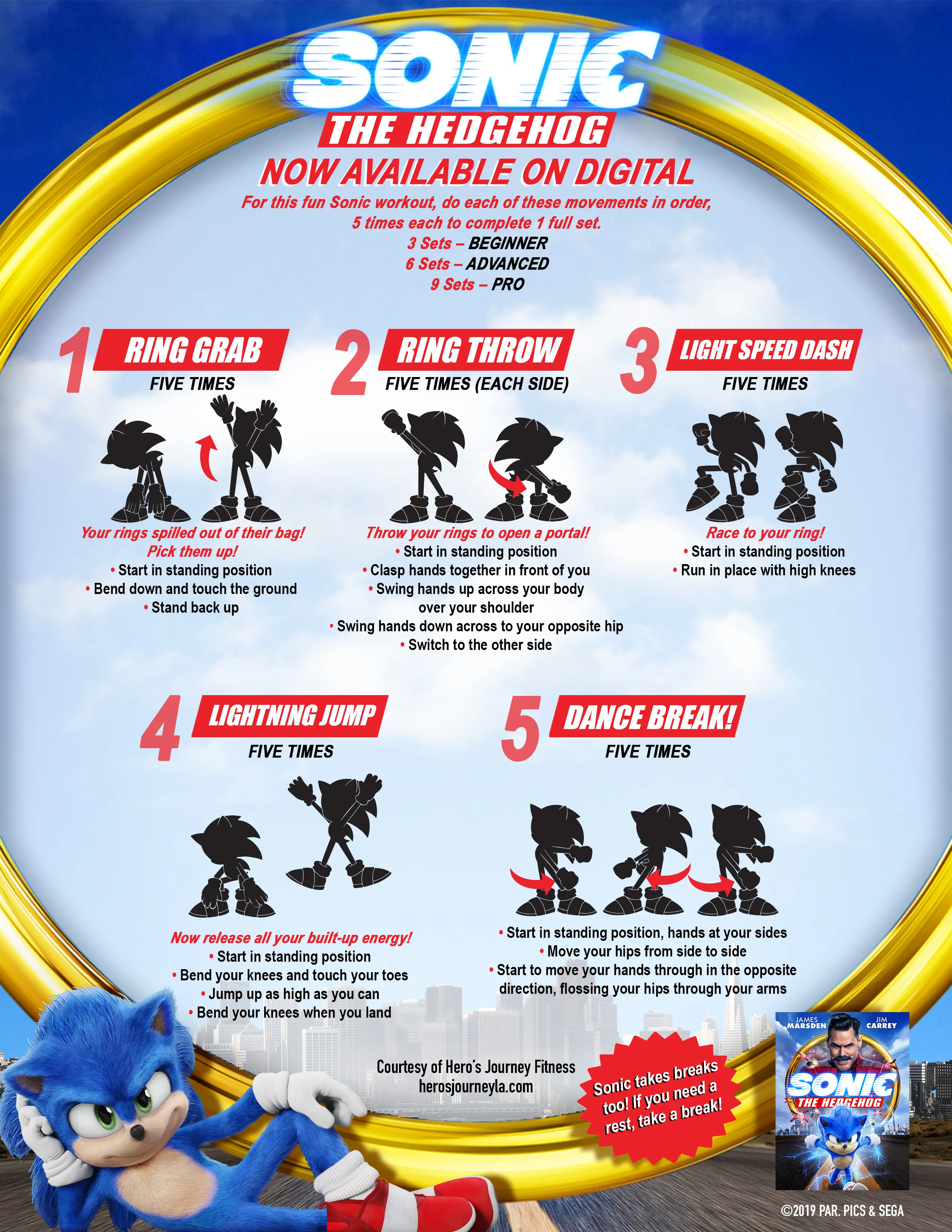 SONIC WORKOUT SHEET. Get ready for epic fun and super-sonic action when everyone&rsquo;s favorite hedgehog races home in the blockbuster hit&nbsp;SONIC THE HEDGEHOG. SONIC THE HEDGEHOG&nbsp;is now available on 4K Ultra HD, Blu-ray, DVD, Digital and for rental On Demand or disc from&nbsp;Paramount Home Entertainment.