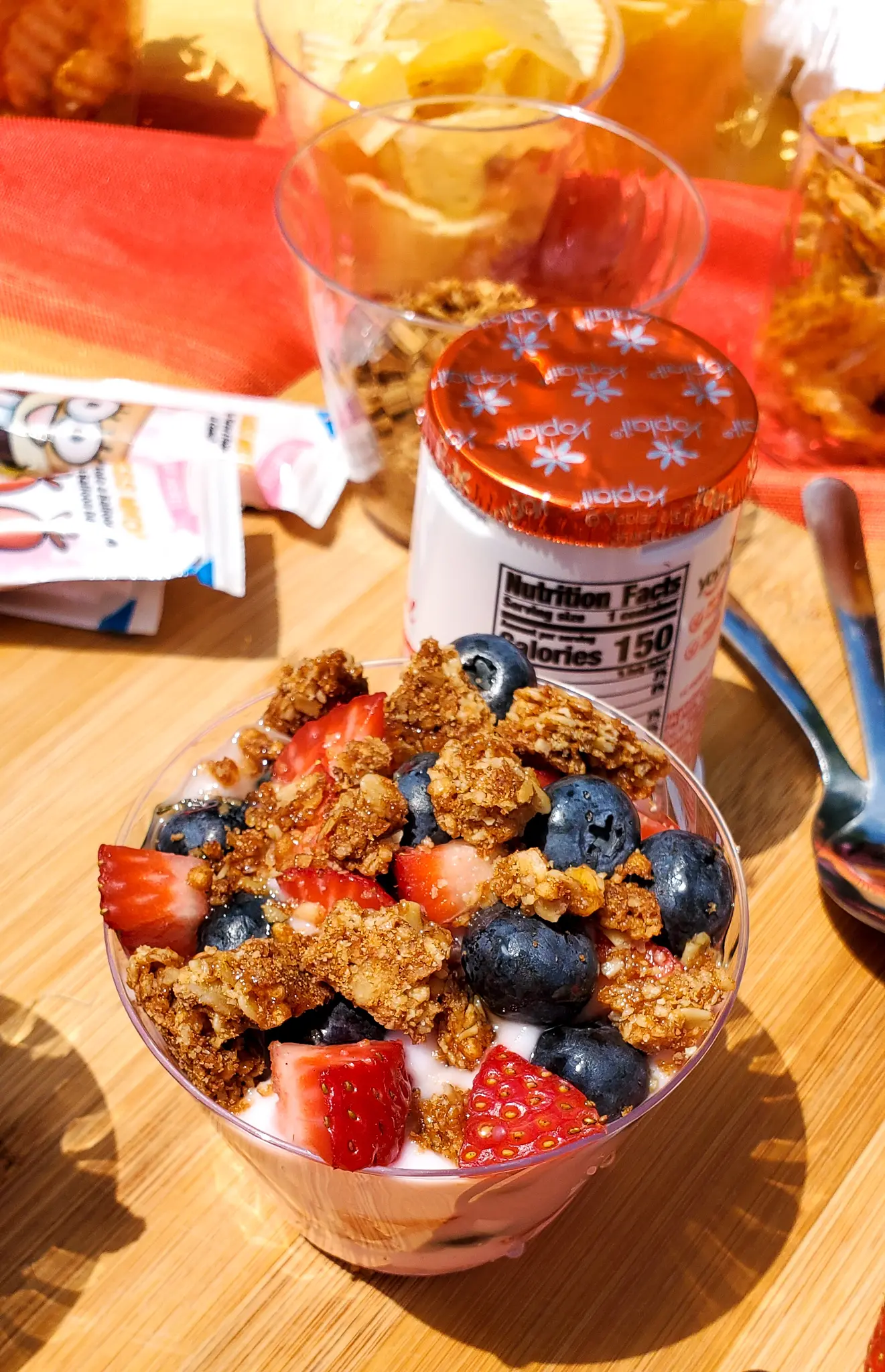 Backyard Picnic with Yoplait Closeup. Grab your picnic baskets! It&rsquo;s time to host your very own backyard picnic featuring the foods your family loves. No need to leave home for this bunch of fun, just pick a date and then prep your picnic baskets.