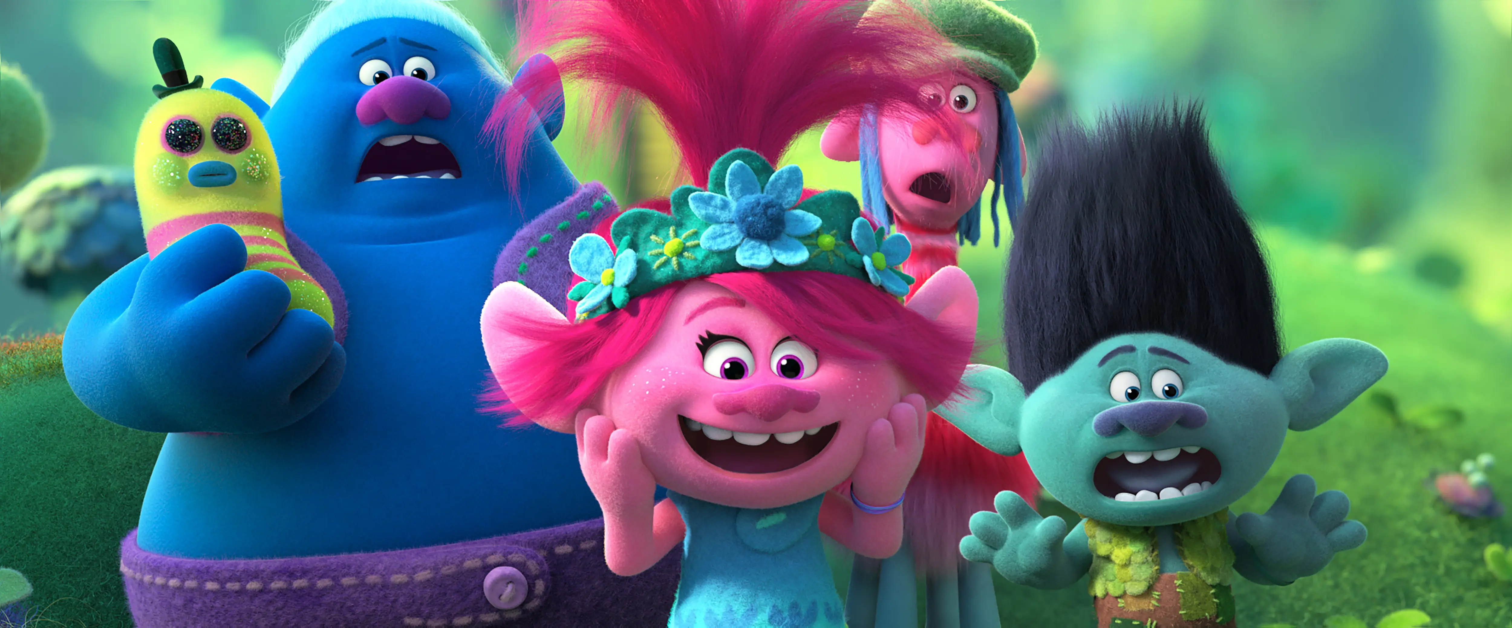 Biggie (James Corden), Poppy (Anna Kendrick), Cooper (Ron Funches), and Branch (Justin Timberlake). Queen Poppy, Branch, and the rest of your favorite Trolls are back for another musical adventure that&rsquo;s bigger and louder than ever before! In TROLLS WORLD TOUR, Poppy and Branch discover that their kingdom is only one of six musical realms Funk, Country, Techno, Classical, Pop, and Rock that was once united in perfect harmony.