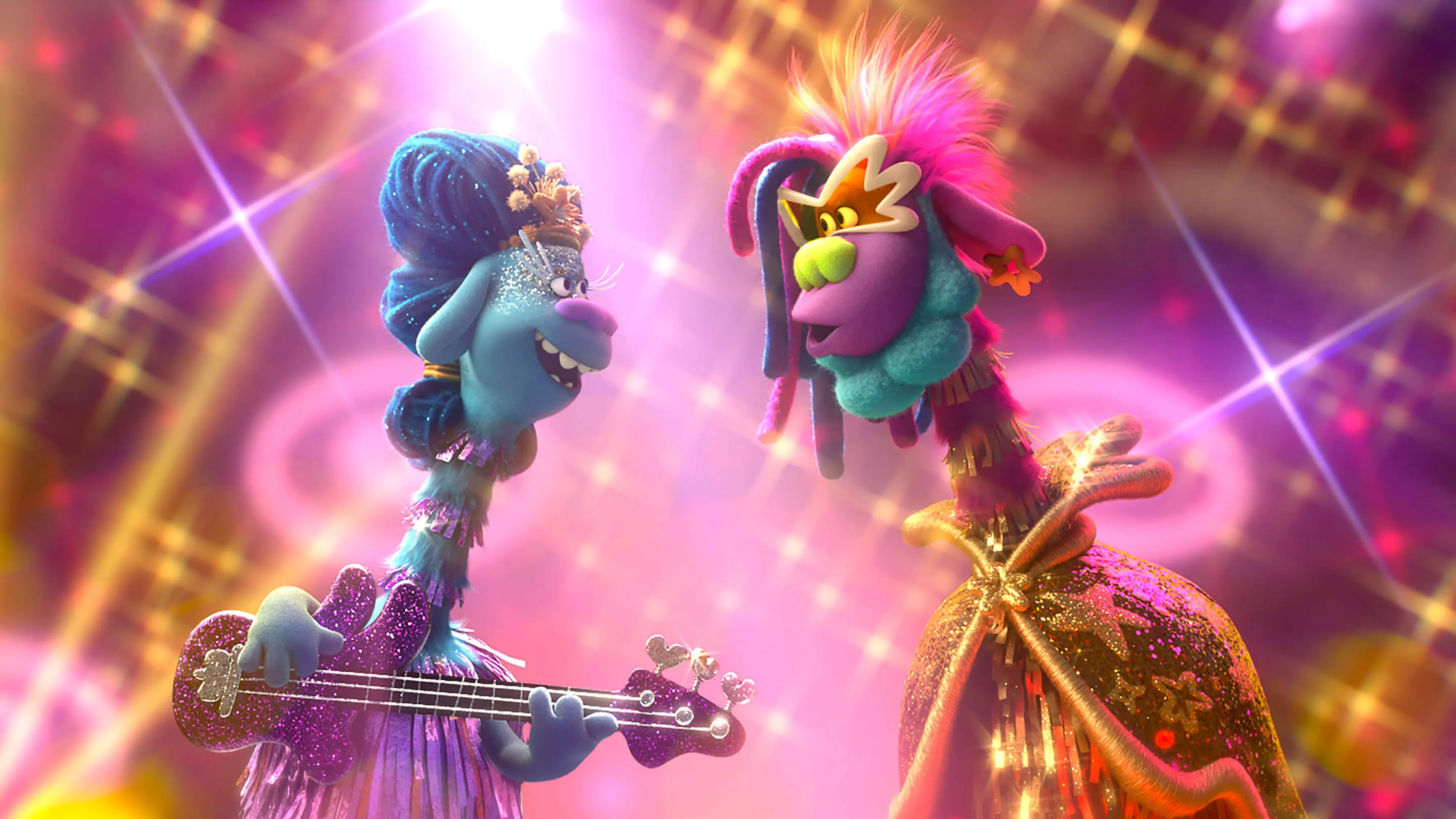 Queen Essence (Mary J. Blige) and King Quincy (George Clinton). Queen Poppy, Branch, and the rest of your favorite Trolls are back for another musical adventure that&rsquo;s bigger and louder than ever before! In TROLLS WORLD TOUR, Poppy and Branch discover that their kingdom is only one of six musical realms Funk, Country, Techno, Classical, Pop, and Rock that was once united in perfect harmony.