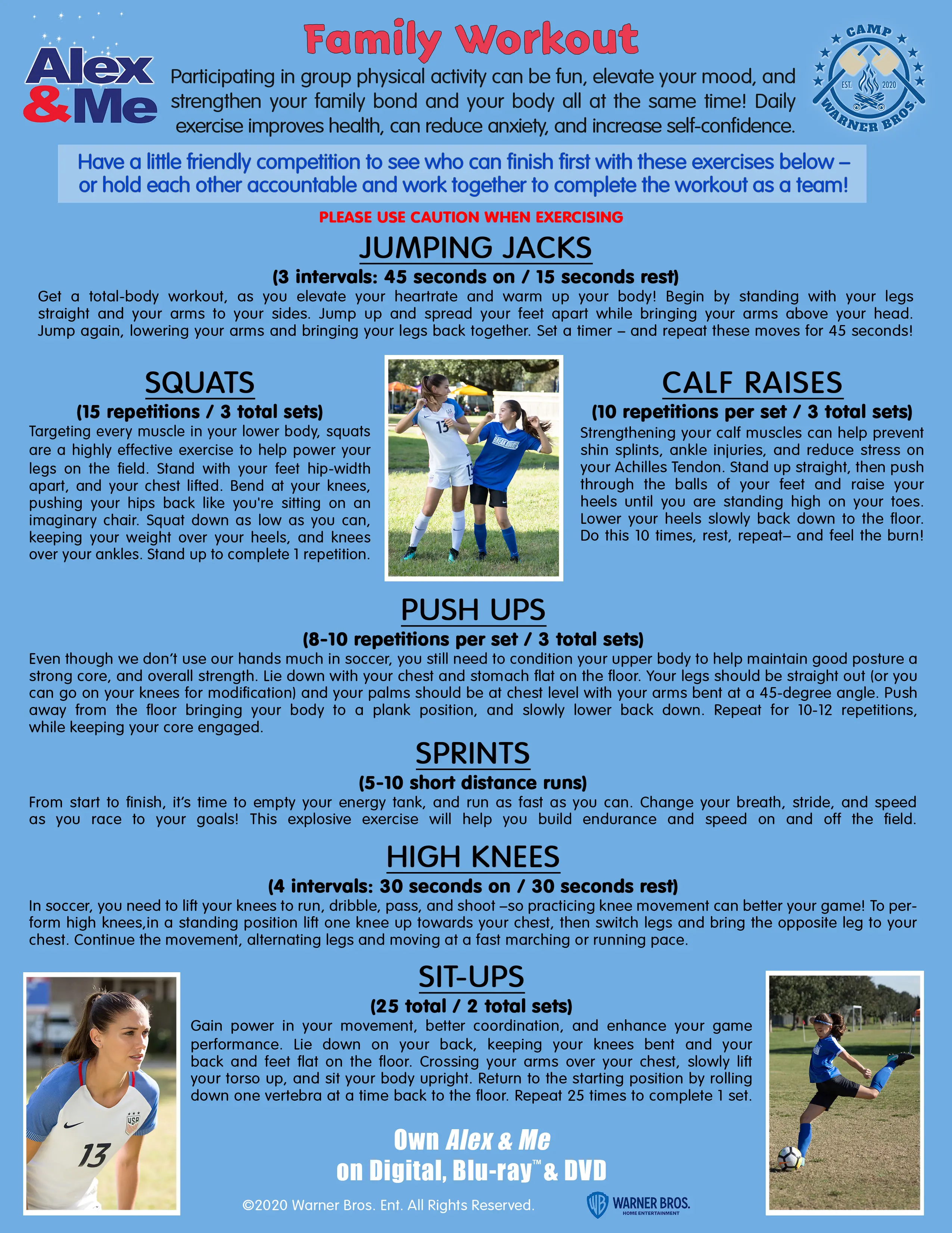 Camp Warner Bros Alex And Me Activity Sheet. Welcome to week 6 of Camper Warner Bros. It&rsquo;s time to put some water in your camp tumblers, grab your towels and get ready to move your body while bonding with your kiddos with this fun Alex & Me Family Workout.