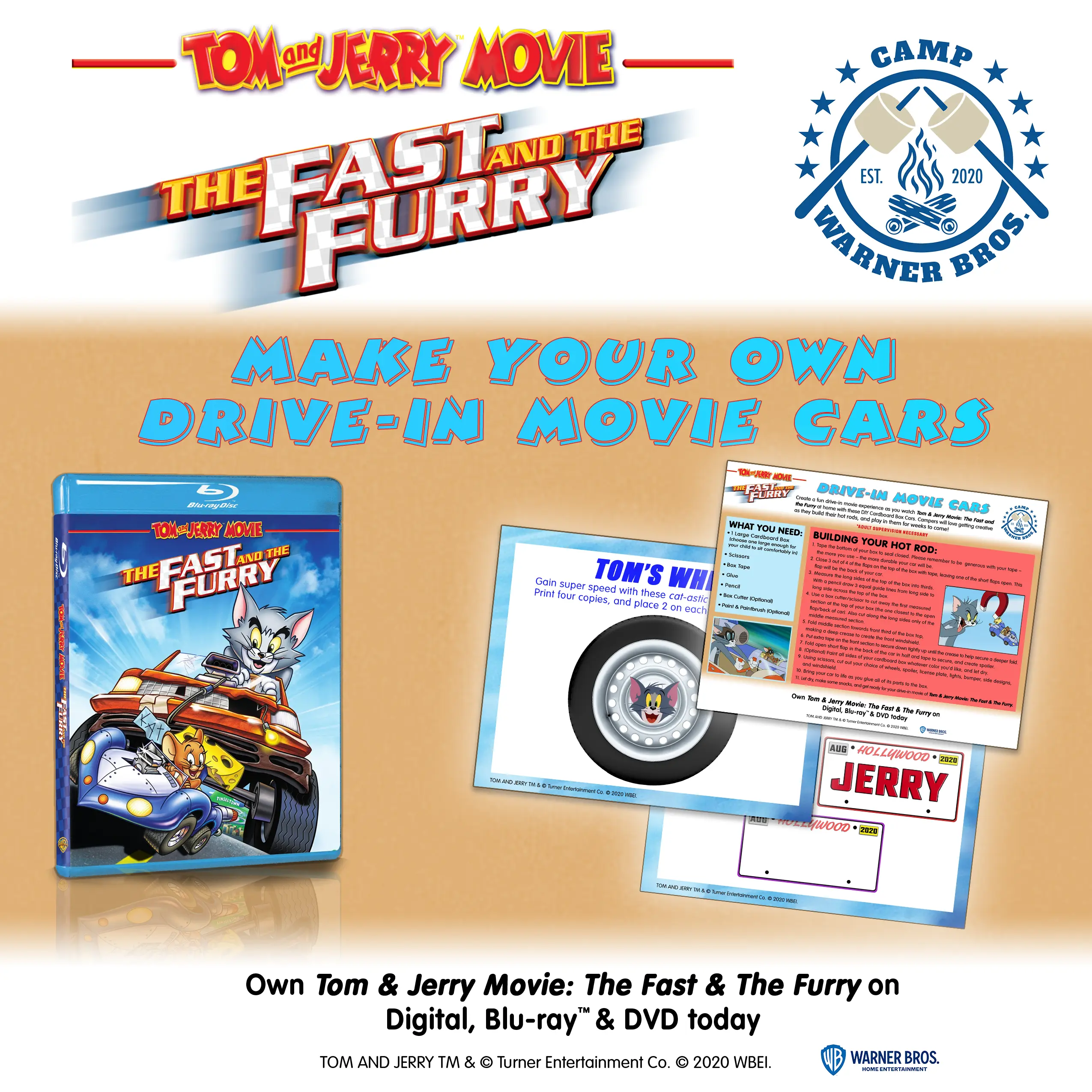 It's Week 7 at Camp Warner Bros. and we are bringing the best of both worlds into your living room! Create a fun drive-in movie experience for your kids with these easy and inexpensive DIY cardboard box cars!