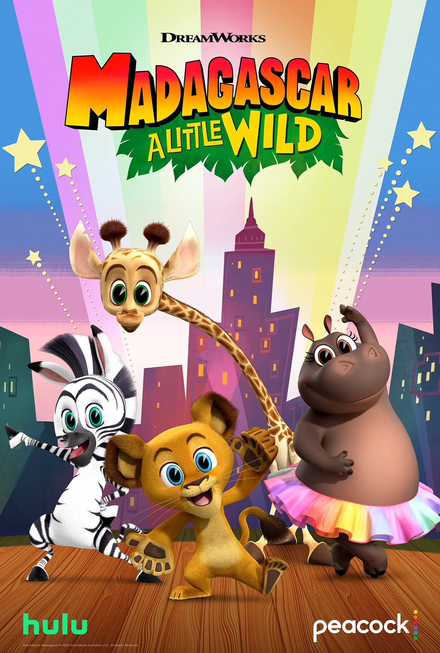 Madagascar A Little Wild. Filled with original music and dance-worthy songs, the lovable foursome Alex the Lion, Marty the Zebra, Melman the Giraffe, and Gloria the Hippo steal the show in Madagascar: A Little Wild. Capturing the iconic personalities of the four dynamos,&nbsp;Madagascar: A Little Wild&nbsp;showcases the team as kids residing in their rescue habitat at the Central Park Zoo.