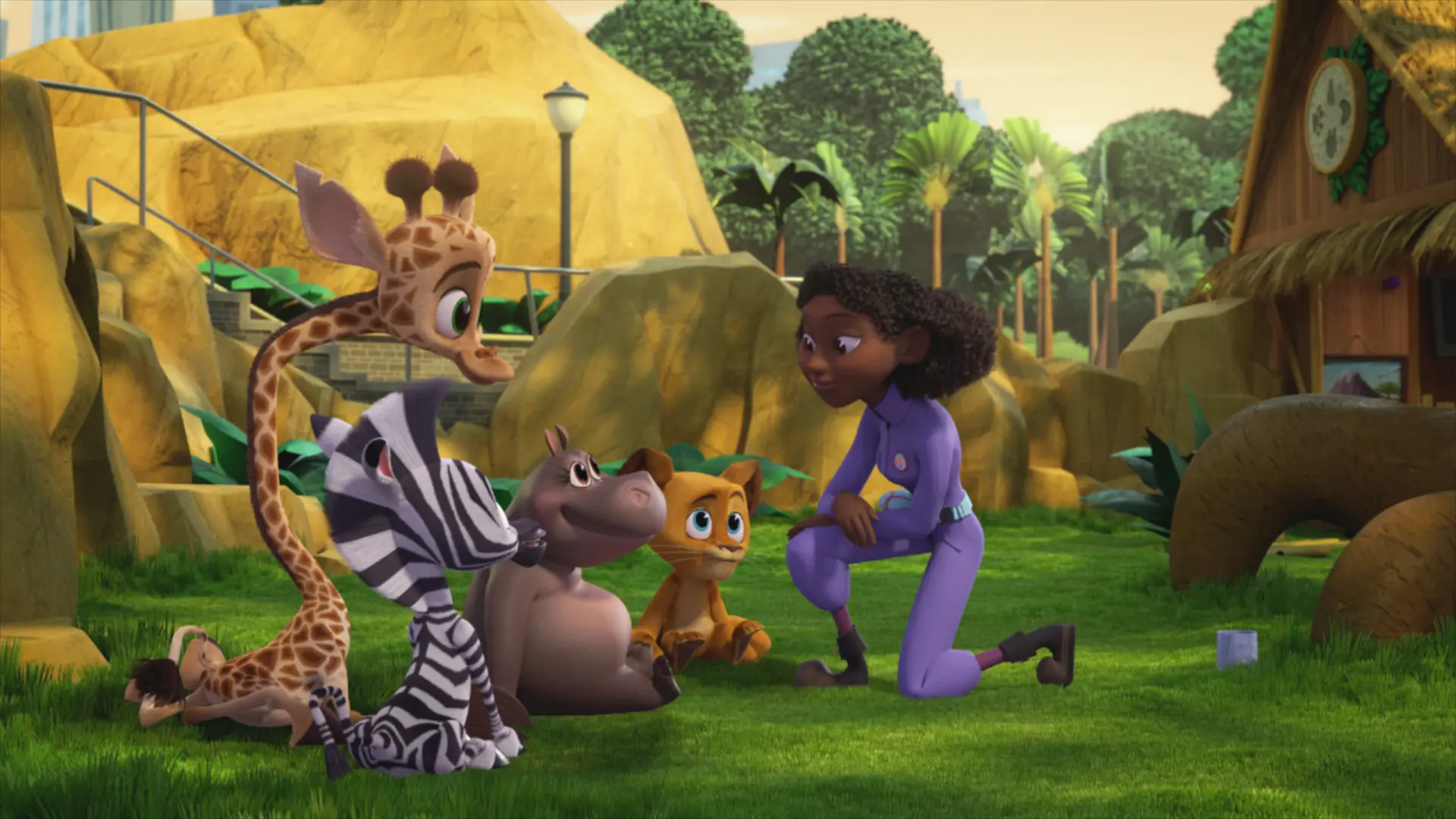 Madagascar A Little Wild Marty, Alex, Gloria, Melman, Kate. Filled with original music and dance-worthy songs, the lovable foursome Alex the Lion, Marty the Zebra, Melman the Giraffe, and Gloria the Hippo steal the show in Madagascar: A Little Wild. Capturing the iconic personalities of the four dynamos,&nbsp;Madagascar: A Little Wild&nbsp;showcases the team as kids residing in their rescue habitat at the Central Park Zoo.