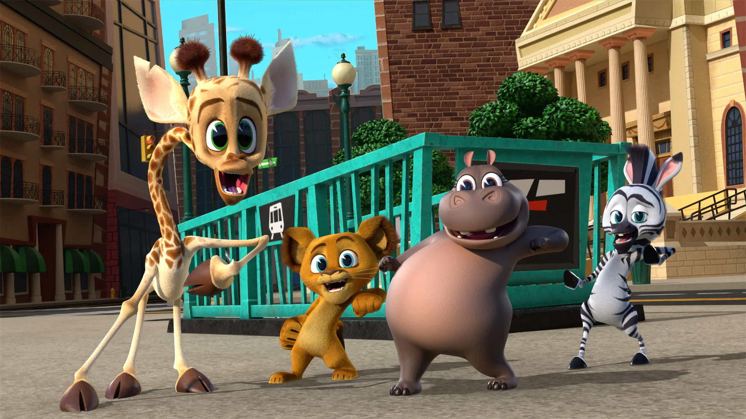 Melman, Alex, Gloria, Marty. Filled with original music and dance-worthy songs, the lovable foursome Alex the Lion, Marty the Zebra, Melman the Giraffe, and Gloria the Hippo steal the show in Madagascar: A Little Wild. Capturing the iconic personalities of the four dynamos,&nbsp;Madagascar: A Little Wild&nbsp;showcases the team as kids residing in their rescue habitat at the Central Park Zoo.