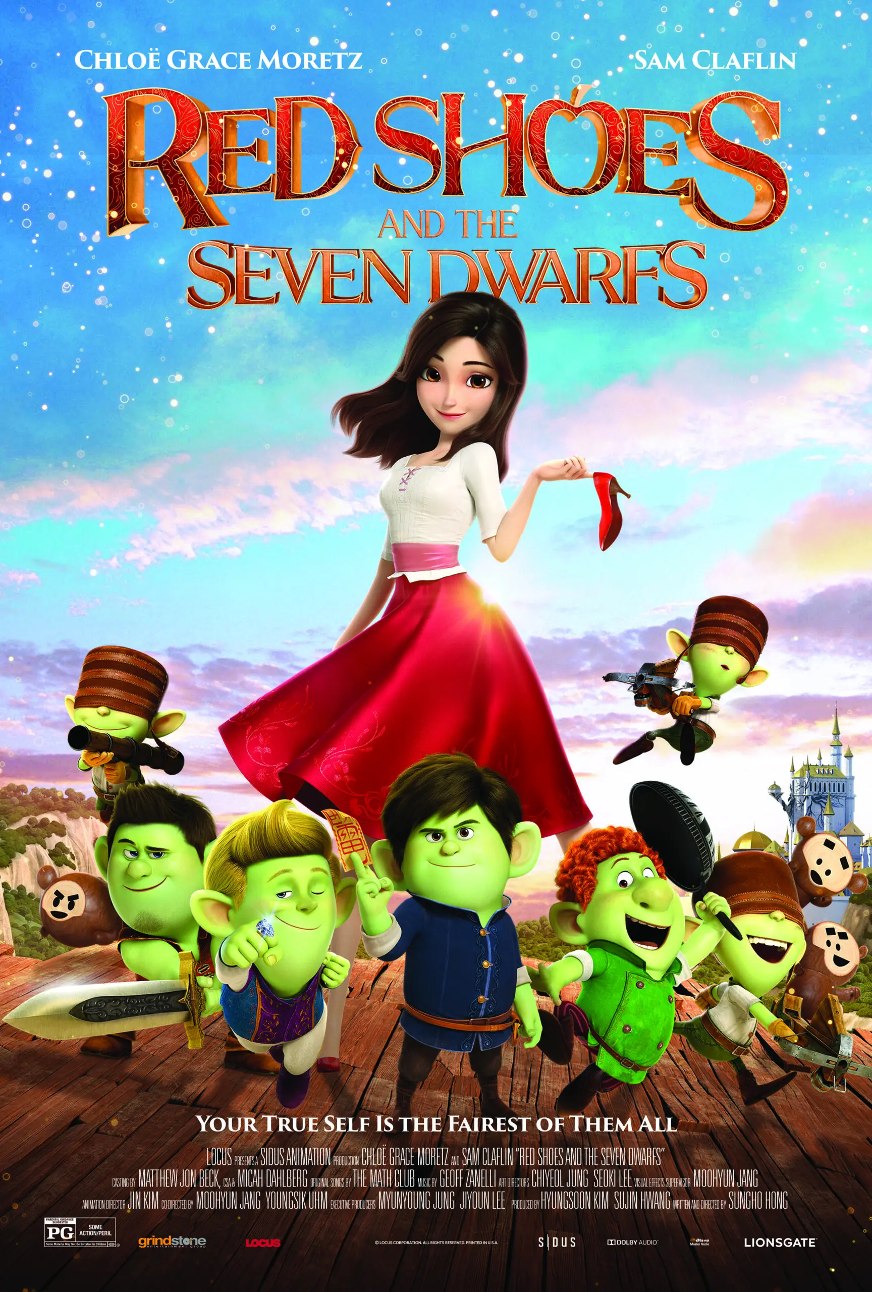Red Shoes and the Seven Dwarfs Poster. This outrageous fairy tale spoof starts as Snow White steals a pair of red shoes that transform her into a princess. Meanwhile, a witch&rsquo;s curse turns seven brave princes into dwarfs, forcing them to seek out the princess, hoping for a kiss to break their spell.