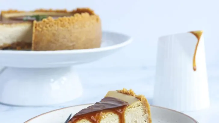 Earl Grey Cheesecake Plated. This Earl Grey Cheesecake is a holiday favorite dessert, with a creamy texture, and delicate flavor. It has an Earl Grey tea-infused cheesecake filling and a Biscoff buttery, crisp crust. This tea-infused cheesecake is the perfect dessert for any occasion.