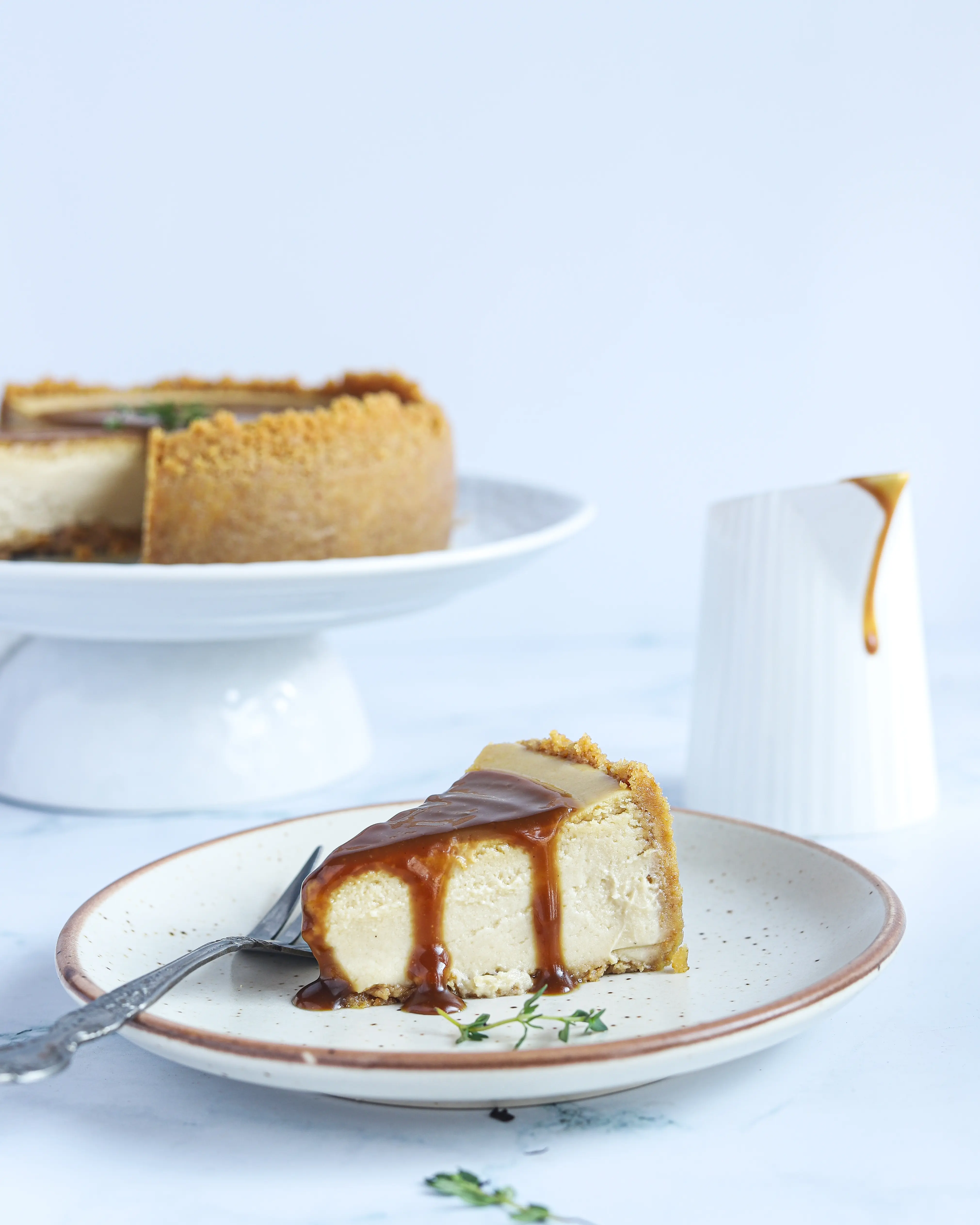 Earl Grey Cheesecake Plated. This Earl Grey Cheesecake is a holiday favorite dessert, with a creamy texture, and delicate flavor. It has an Earl Grey tea-infused cheesecake filling and a Biscoff buttery, crisp crust. This tea-infused cheesecake is the perfect dessert for any occasion.