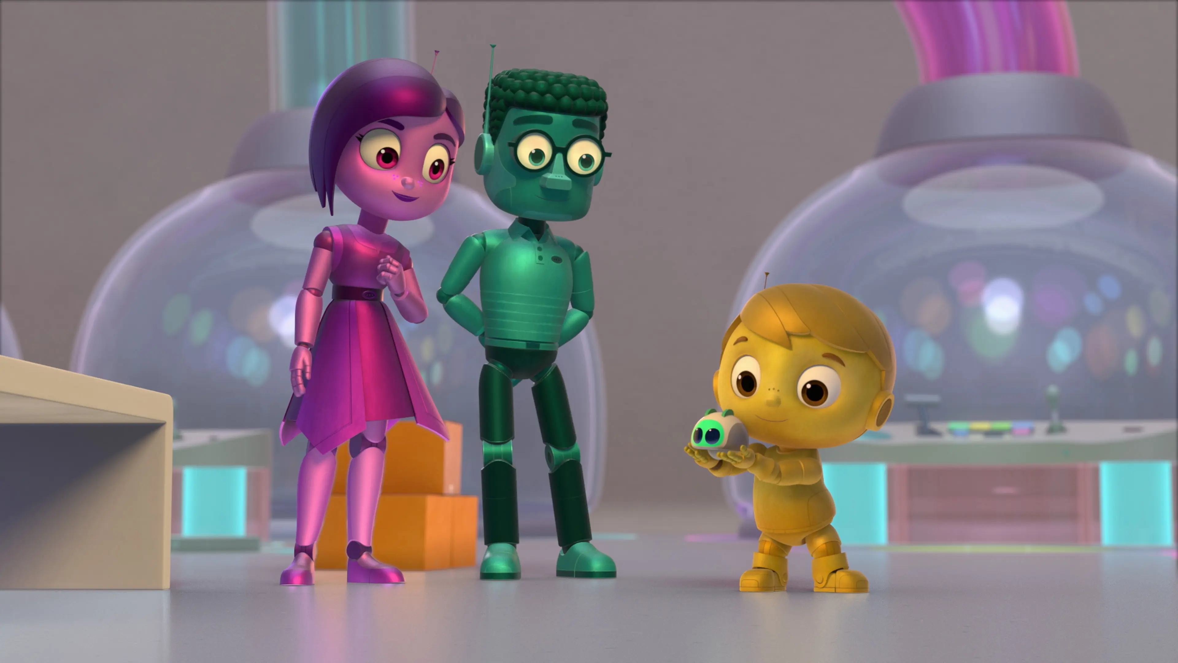Doug Unplugs Robot Family . Premiering on Apple TV+, Doug Unplugs tells the story of a young robot who senses that there is more to life than just the facts. While other robots plugin for their daily download, Doug unplugs and heads to the human world with his best friend Emma to experience its wondering firsthand. Read an exclusive behind scenes take in my Interview with Doug Unplugs Executive Producers Aliki Theofilopoulos and Jim Nolan.