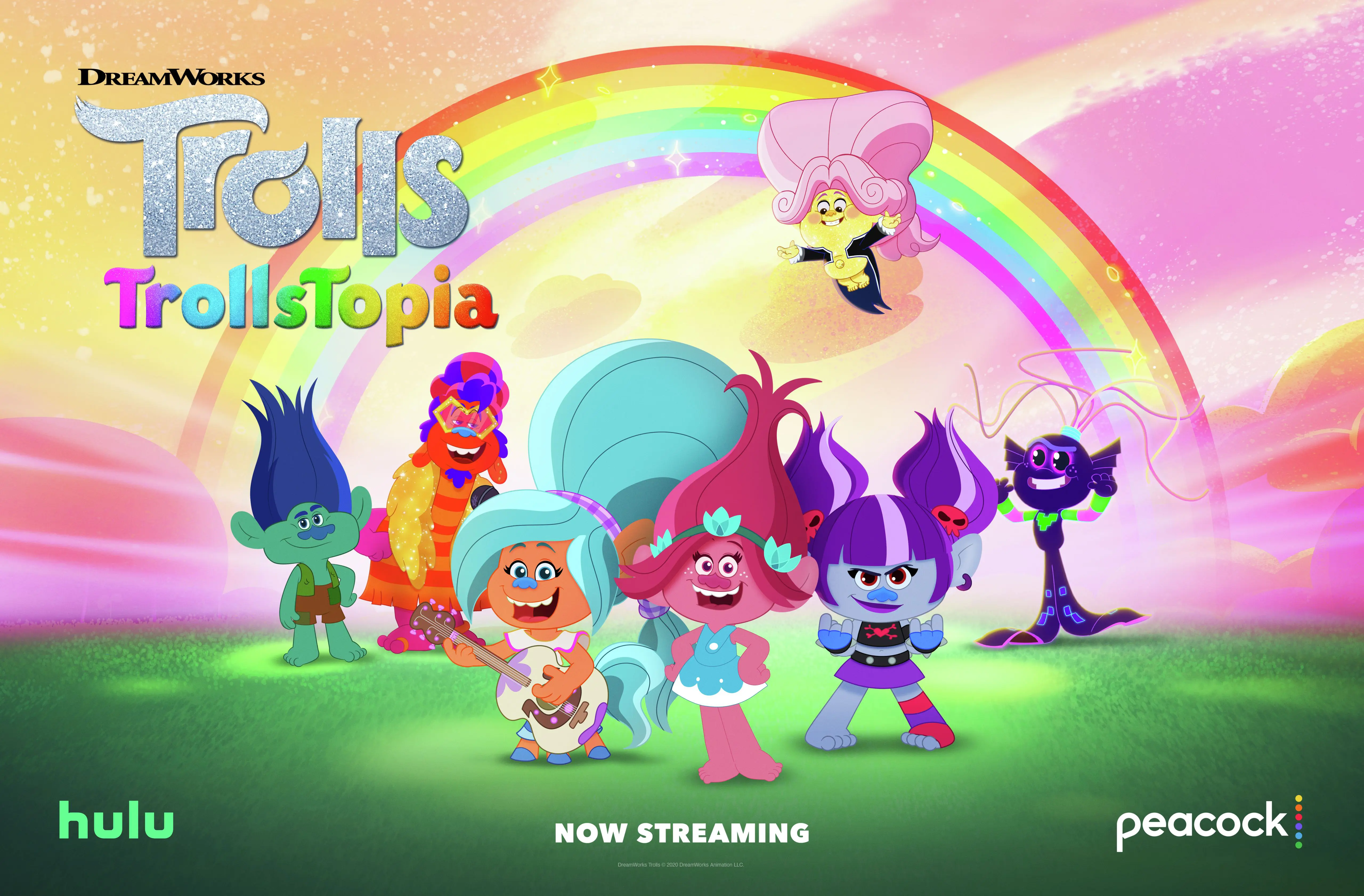 Trollstopia Poster. Inspired by the beloved DreamWorks Animation films, TrollsTopia is the next chapter in the hair-raising adventures of the trolls. Watch the first 13-episode season on November 19 exclusively on Peacock and Hulu.