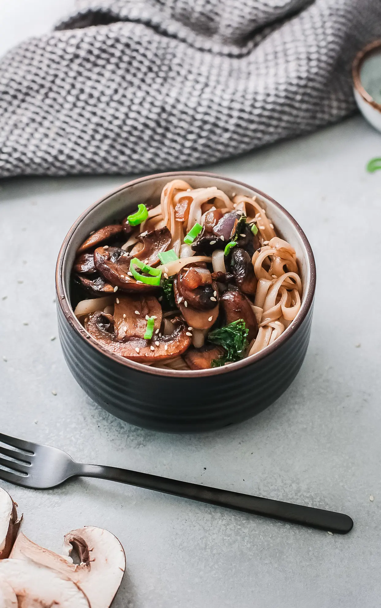 Easy Vegetarian Korean Noodle Recipe. This simple and easy Vegetarian Korean Noodles dish is full of flavor and can be made in under 30 minutes. The Korean noodles are stir-fried in a savory sauce made with fresh vegetables such as mushrooms, red onion, ginger, garlic, and kale.