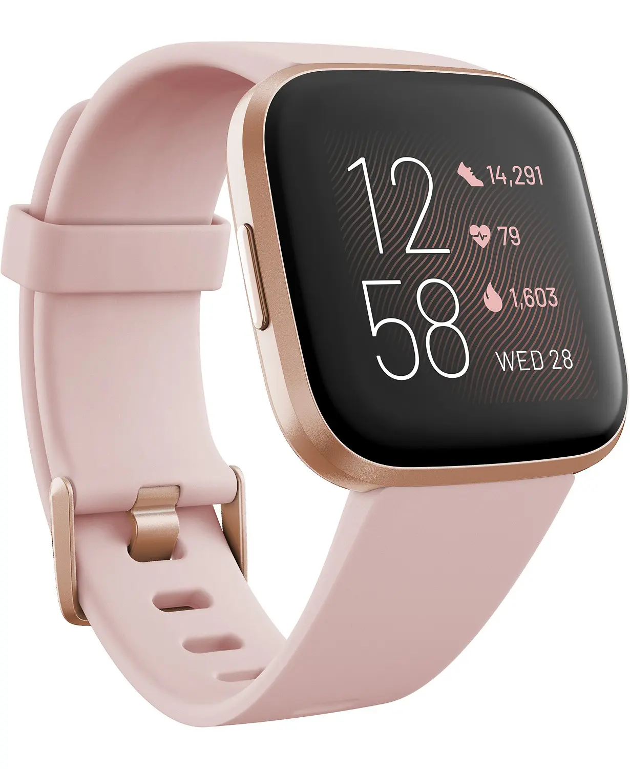 The ideal assistant and coach, this streamlined rose-colored New Versa 2 from Fitbit with Amazon Alexa Built-in is equipped with nuanced technology that gives insight to your physical wellbeing while offering seamless connectivity and convenience.
