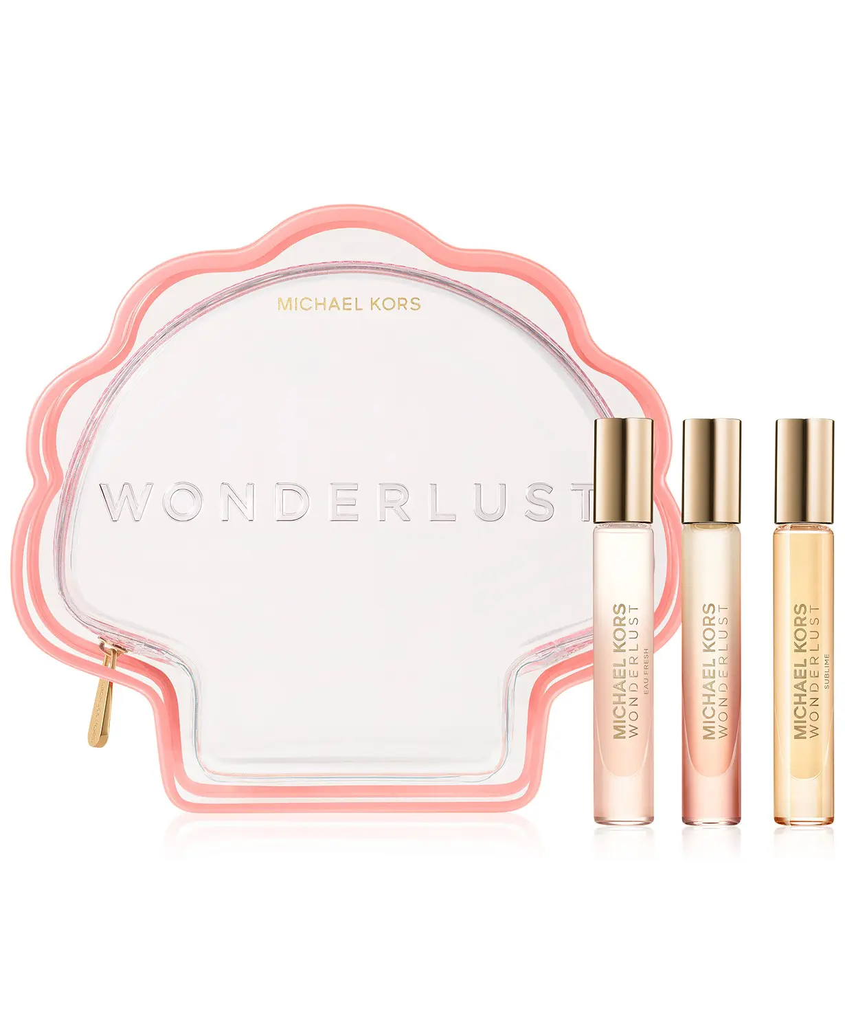 Explore a fresh scent for spring. This Wonderlust Discovery Set features the original Wonderlust Eau de Parfum, Wonderlust Eau Fresh Eau de Toilette, and the new Wonderlust Sublime Eau de Parfum, all presented in a whimsical shell pouch.