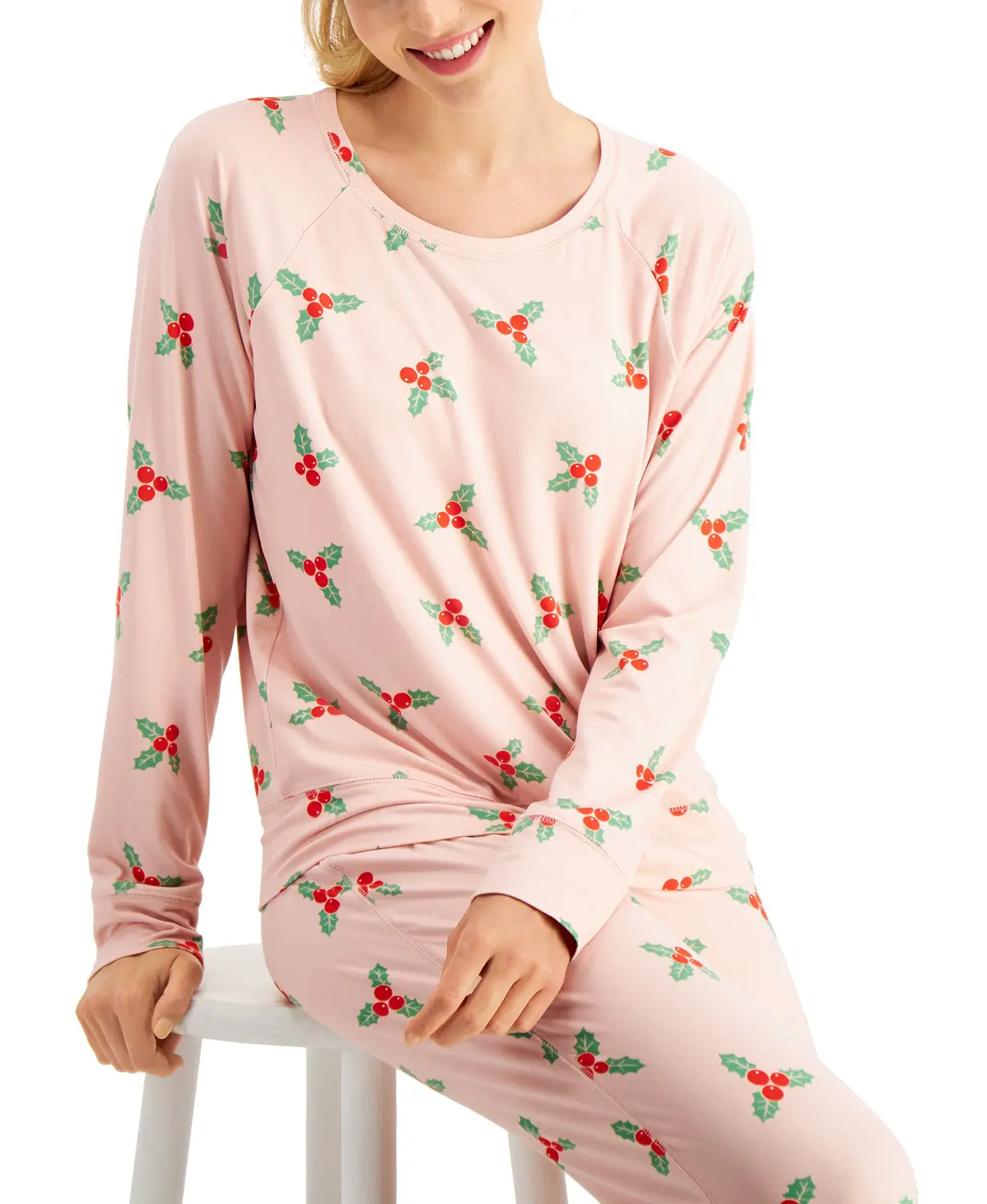 Put your hair up and settle in for a comfy night with this three-piece pajama set from Jenn: top, bottom, and matching scrunchie