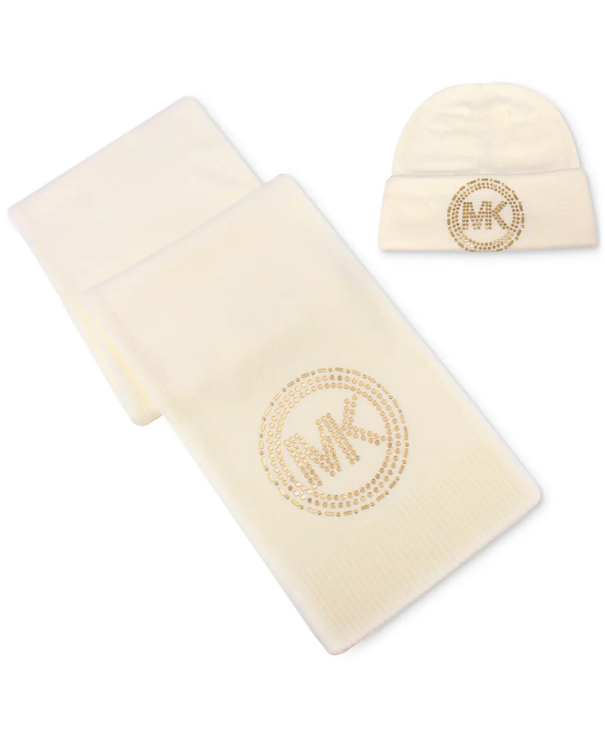 Michael Michael Kors' matching set brings a little bling and glamour to your looks with a hat and belly band finished with a mirror-studded MK logo.