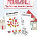 Grab these free printable Christmas worksheets, perfect for classrooms and Christmas parties. These fun Christmas printable worksheets include coloring pages, counting gifts, a Wordsearch, and a crossword puzzle.