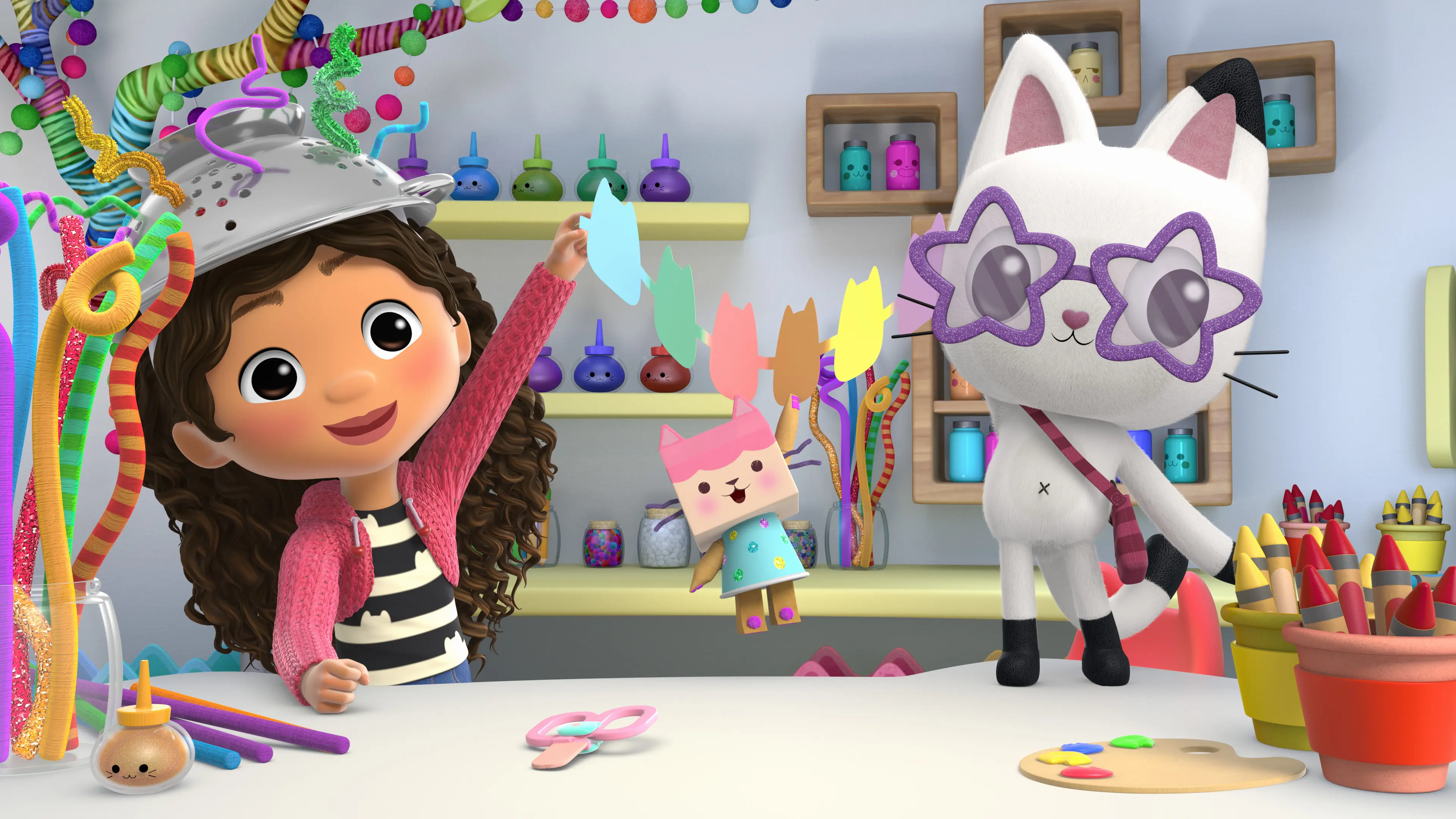Gabby's Dollhouse Crafts. Welcome to&nbsp;Gabby's Dollhouse, the preschool show with a surprise inside! DreamWorks Gabby's Dollhouse&nbsp;unboxes a surprise before jumping into a fantastical animated world full of adorable cat characters that live inside Gabby&rsquo;s dollhouse. Any adventure can unfold when we play in&nbsp;Gabby's Dollhouse! Premiering on Netflix January 5th, 2021.
