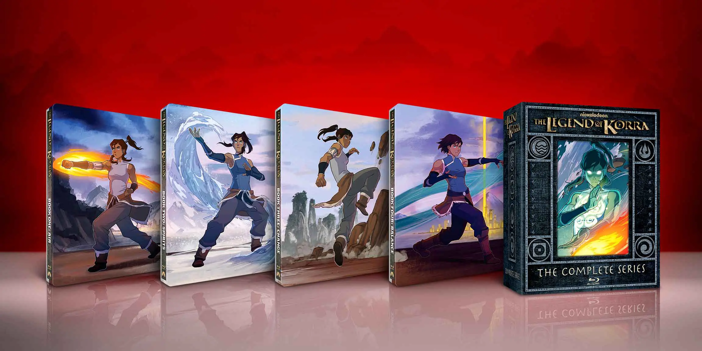 The Legend of Kora Limited Edition Steelbook Collection Books. Nickelodeon's&nbsp;critically acclaimed, Emmy&reg; Award-winning&nbsp;The Legend of Korra&nbsp;animated series receives the SteelBook&reg; treatment. The Legend of Korra - The Complete Series Limited Edition Steelbook Collection, a 4-book collection features stunning new artwork by artist Caleb Thomas. Each book featuring a different element (Fire, Water,&nbsp;Earth, and&nbsp;Air).