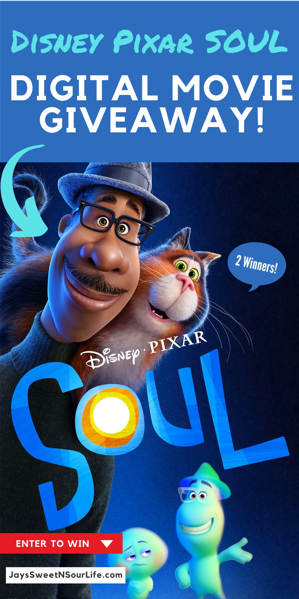 Disney Pixar's SOUL is now available to own on available on digital, 4K Ultra HD&trade;, Blu-ray&trade; today! To celebrate this release, I am hosting a giveaway where you can enter to win a digital copy of Pixar's SOUL on my blog today! I will be choosing 2 lucky winners, giveaway closes March 27, 2021.
