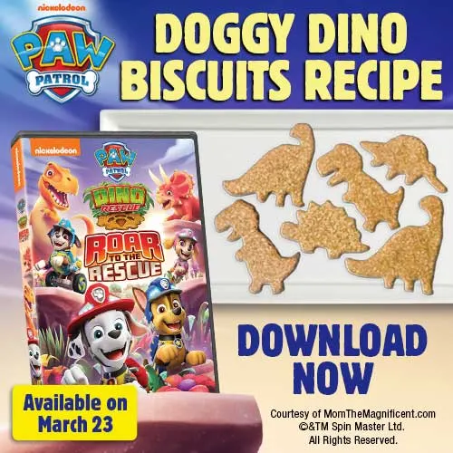 As any kid will tell you, everything is tastier when it's shaped like a dinosaur! In celebration of today's release of PAW Patrol: Dino Rescue Roar to the Rescue, available on DVD now, we're excited to share this easy recipe for Doggy Dino Biscuits. 