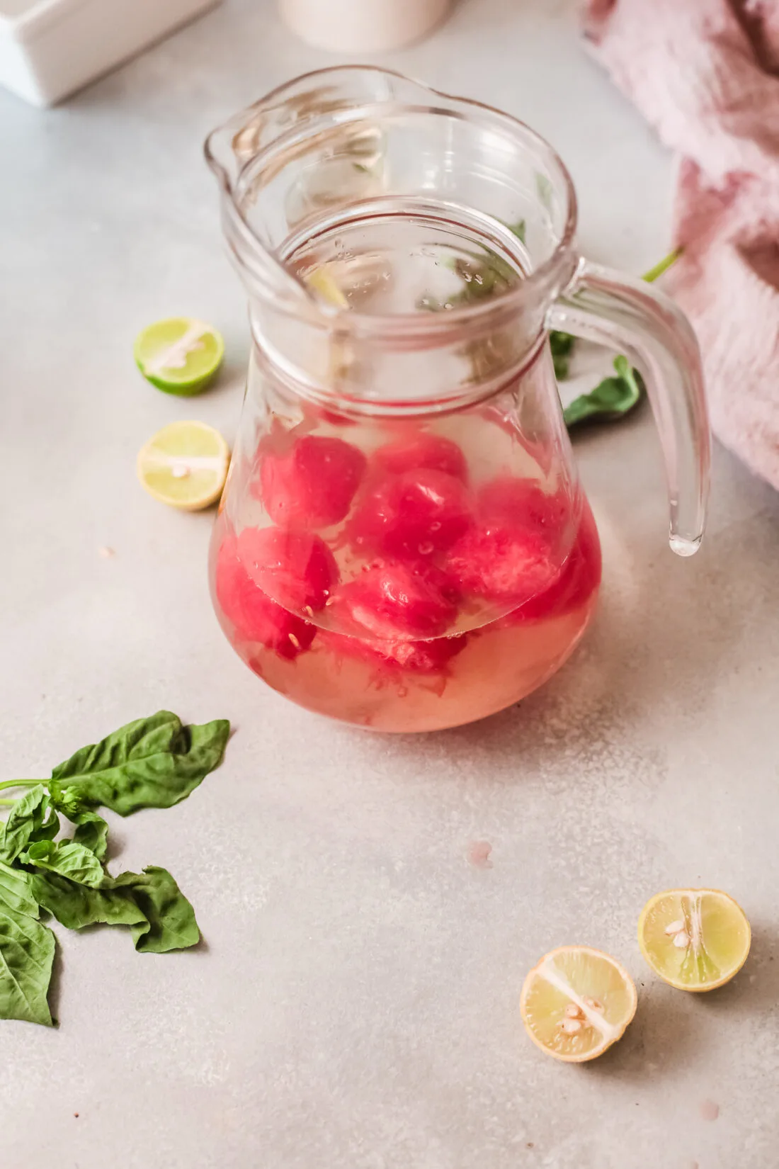 Enjoy this refreshing Sparkling Watermelon Juice on a hot summer day. Made with fresh ingredients, including watermelon and basil leaves, It's the perfect summer drink.