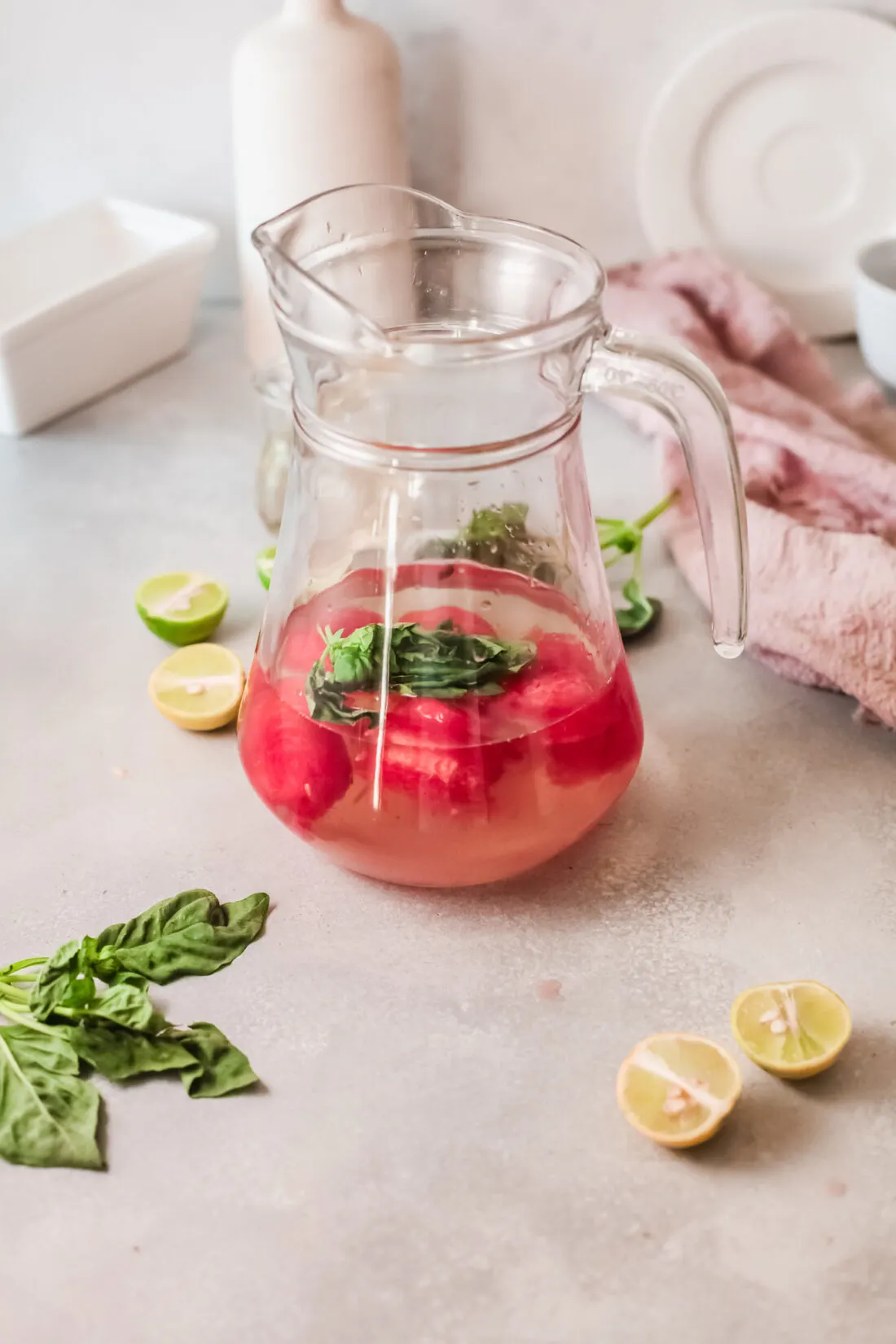 Enjoy this refreshing Sparkling Watermelon Juice on a hot summer day. Made with fresh ingredients, including watermelon and basil leaves, It's the perfect summer drink.