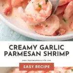 Creamy garlic parmesan shrimp is the perfect weeknight dinner recipe. Ready in just minutes, this quick and easy shrimp recipe goes great with a fresh salad or on top of your favorite pasta.